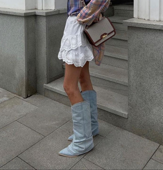 EB | Denim Kniehohe Stiefel