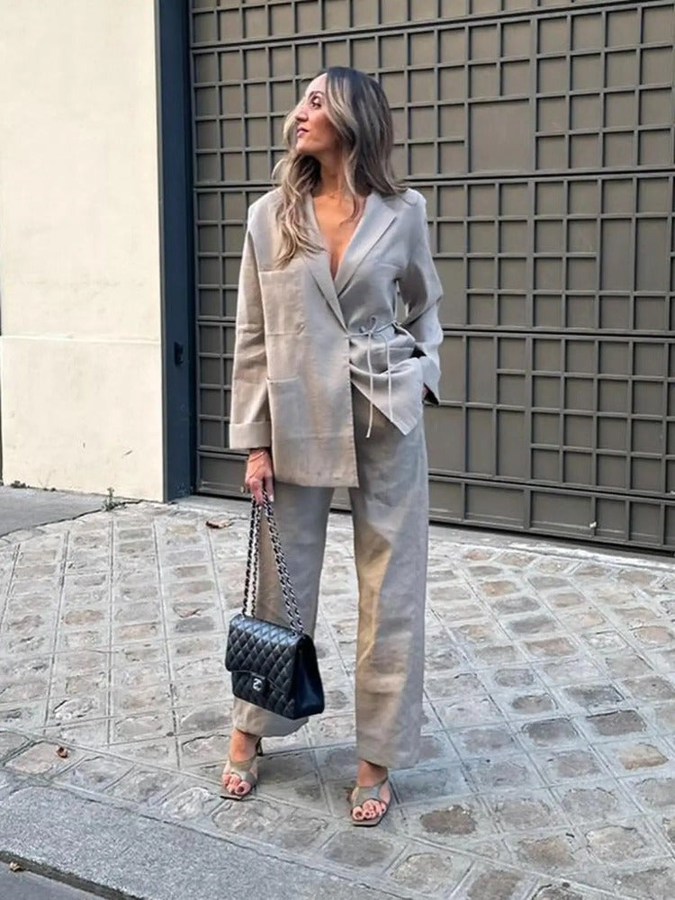 EB | Übergröße Damen Blazer Hosen Satz mit Gürtel