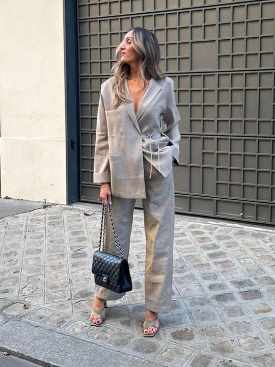 EB | Übergröße Damen Blazer Hosen Satz mit Gürtel