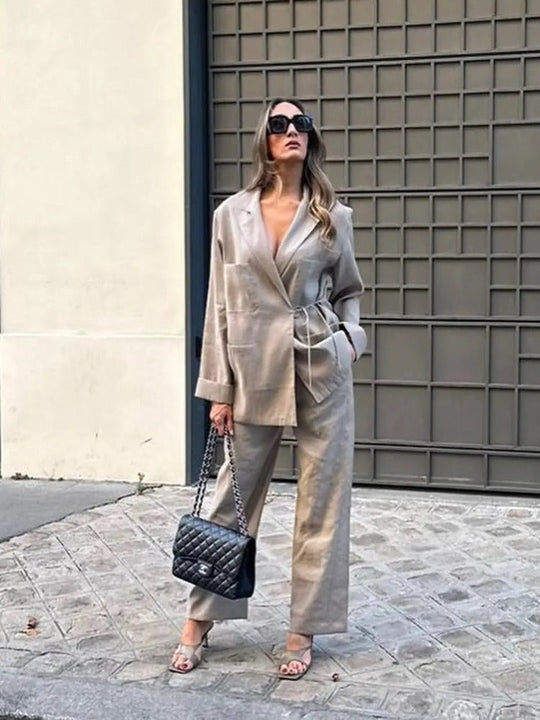 EB | Übergröße Damen Blazer Hosen Satz mit Gürtel