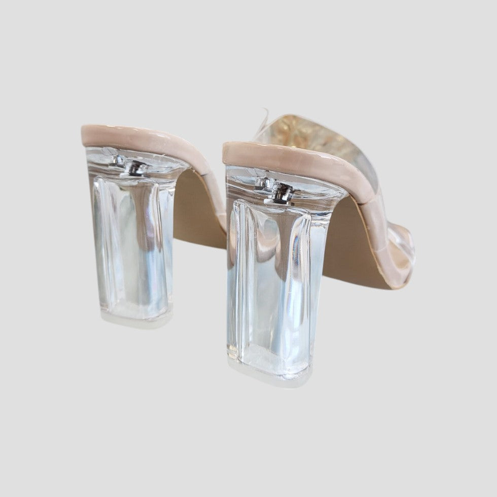 EB | Nude Klare Absatz Riemen Sandalen für Frauen