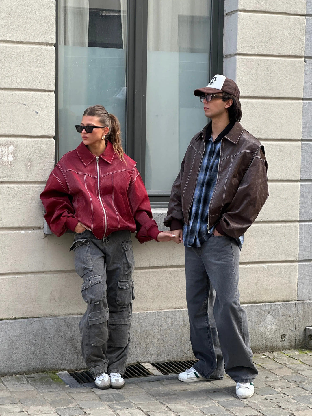 EB | Burgundisch Zip up Jacke in Übergröße mit Kontrastnähten