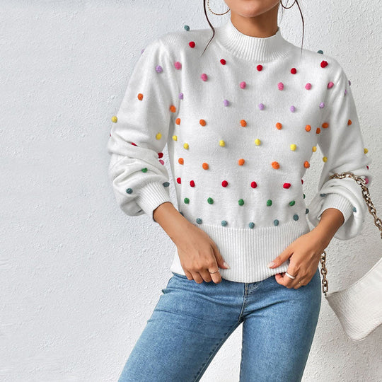 EB | Lässiger Strick-Pompons-Pullover
