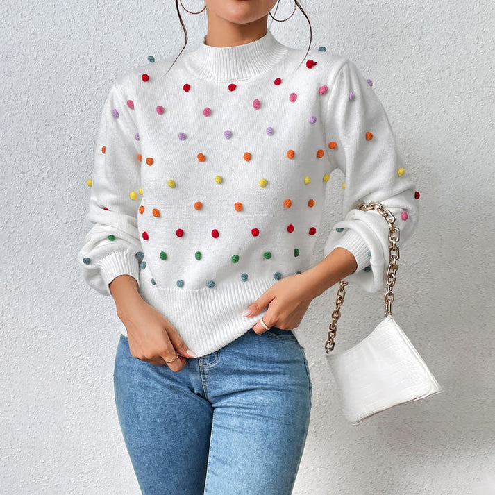 EB | Lässiger Strick-Pompons-Pullover
