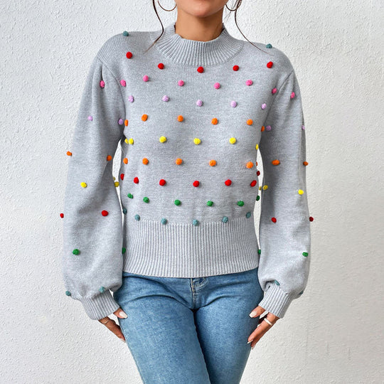 EB | Lässiger Strick-Pompons-Pullover
