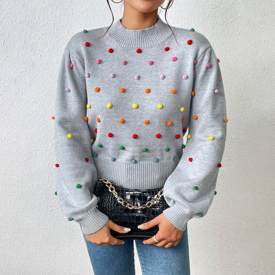 EB | Lässiger Strick-Pompons-Pullover