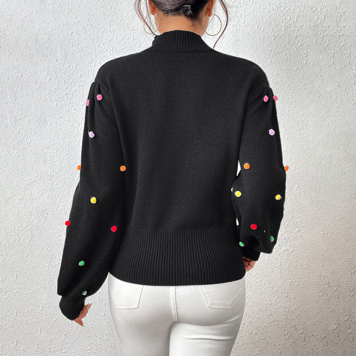 EB | Lässiger Strick-Pompons-Pullover