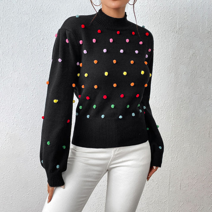 EB | Lässiger Strick-Pompons-Pullover