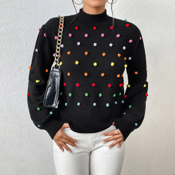 EB | Lässiger Strick-Pompons-Pullover