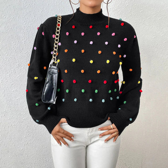 EB | Lässiger Strick-Pompons-Pullover