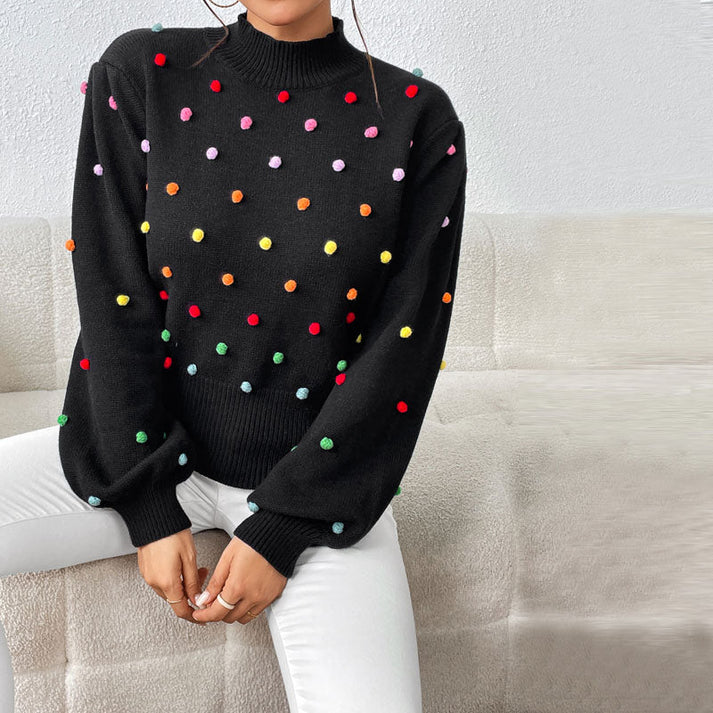 EB | Lässiger Strick-Pompons-Pullover
