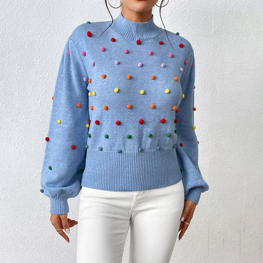 EB | Lässiger Strick-Pompons-Pullover