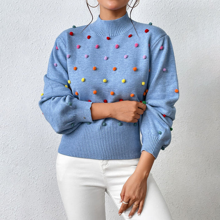 EB | Lässiger Strick-Pompons-Pullover