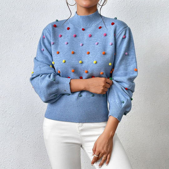 EB | Lässiger Strick-Pompons-Pullover