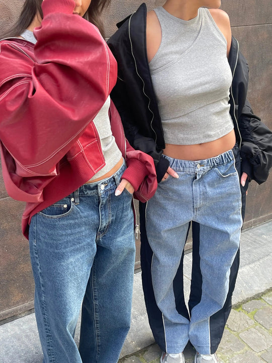 EB | Burgundisch Zip up Jacke in Übergröße mit Kontrastnähten