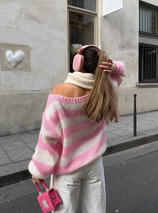 EB | Gestreifter Strickpullover Weich und Bequem Perfekt für Den Alltag