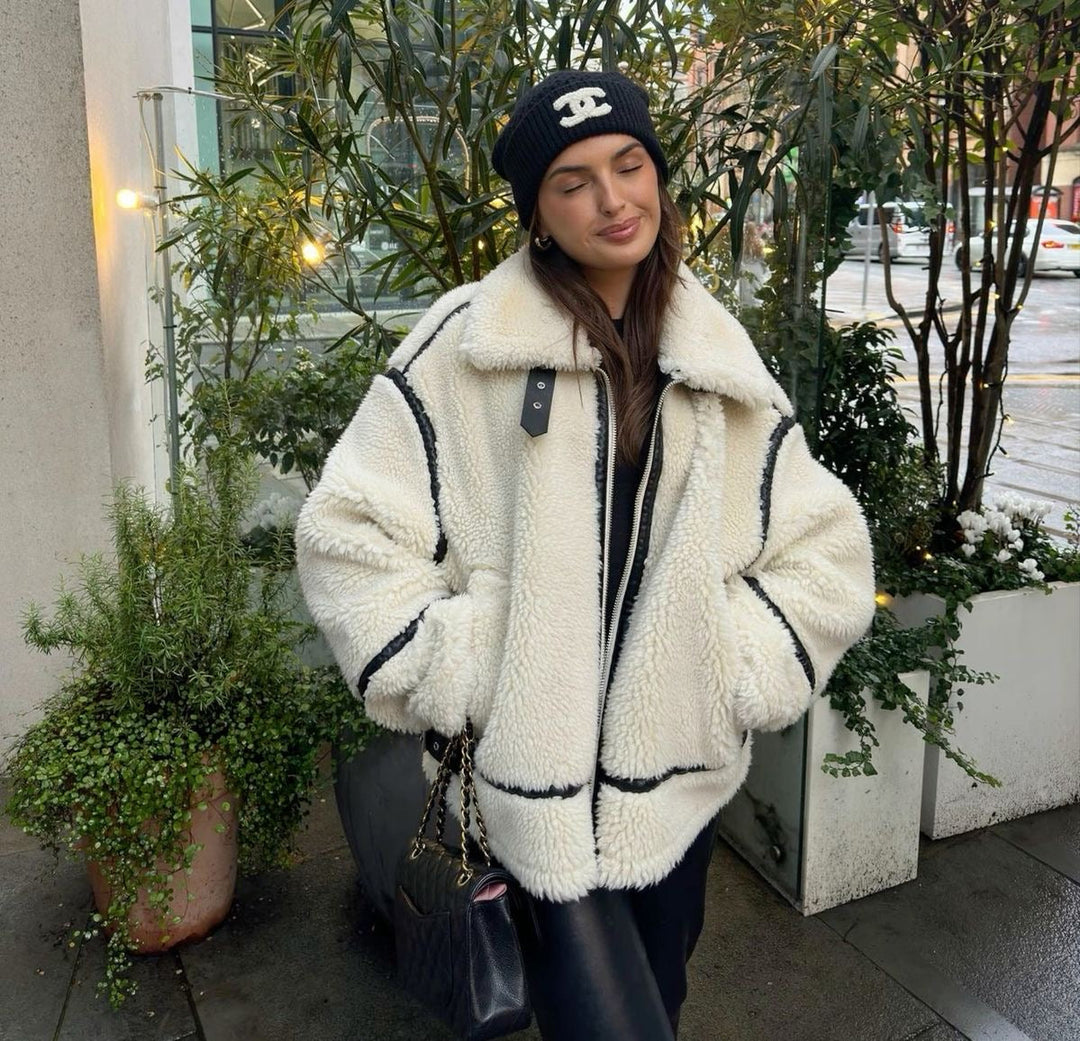 EB | Shearling-Jacke - Übergroßer Schnitt - Weiche Textur - Warme Fütterung - Reißverschlussöffnung