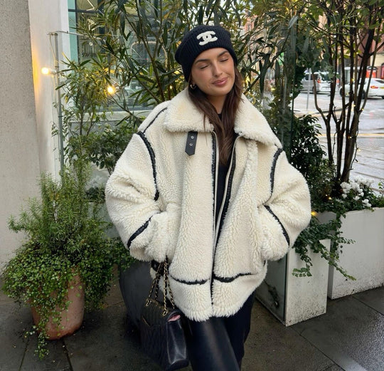EB | Shearling-Jacke - Übergroßer Schnitt - Weiche Textur - Warme Fütterung - Reißverschlussöffnung