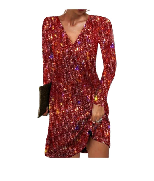 Glitzerndes Damen Paillettenkleid mit Langen Ärmeln für Party & Events | EB