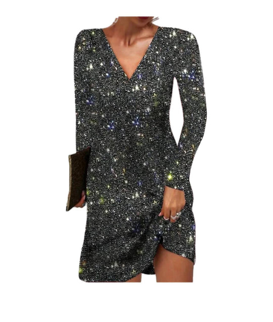 Glitzerndes Damen Paillettenkleid mit Langen Ärmeln für Party & Events | EB