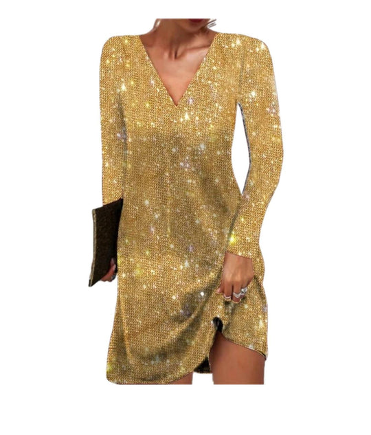 Glitzerndes Damen Paillettenkleid mit Langen Ärmeln für Party & Events | EB