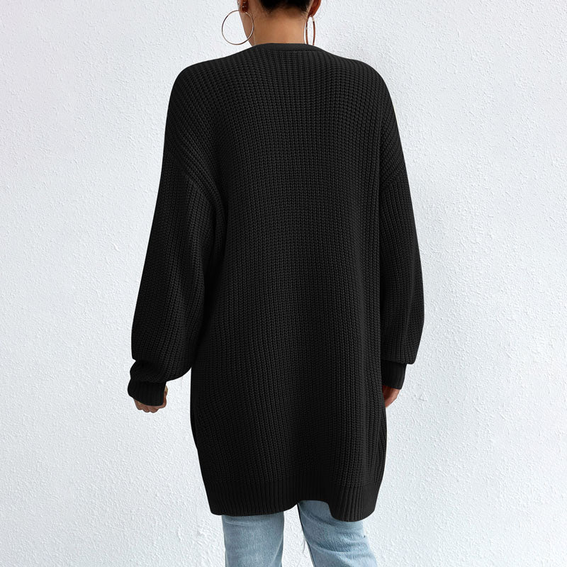EB | Einfarbige Elegante Strickjacke mit Taschen
