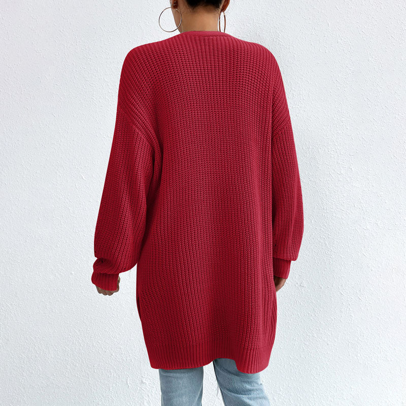 EB | Einfarbige Elegante Strickjacke mit Taschen