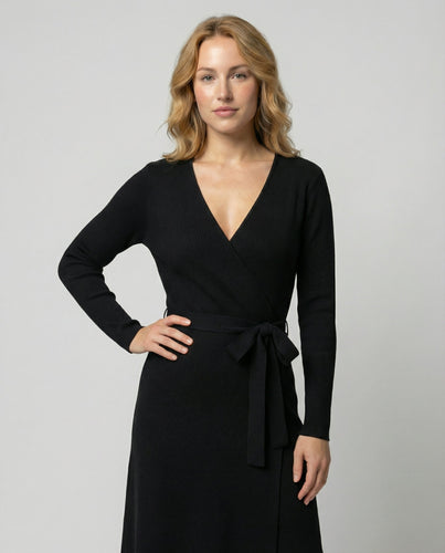 Elegantes Damen Wickelkleid mit Langen Ärmeln und Taillenkordelung | EB