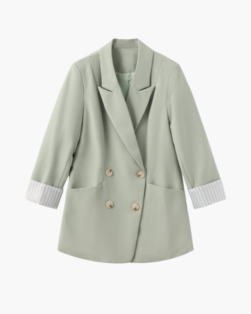 EB | Olivfarbener Damen Sommerblazer mit Doppelkneifen