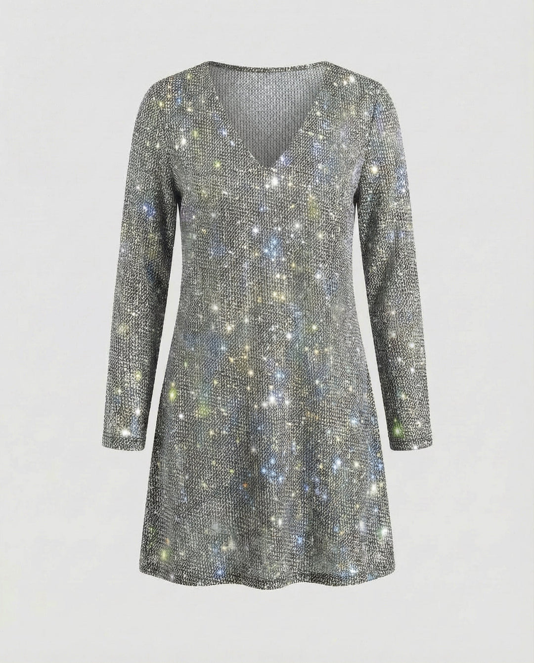 Silbernes V-Ausschnitt Minikleid | EB
