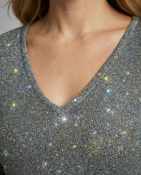 Silbernes V-Ausschnitt Minikleid | EB