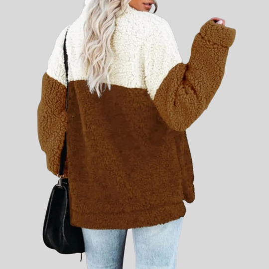 EB | Sherpa-Pullover Weiches  Viertel-Reißverschluss Stehkragen Lockere Passform