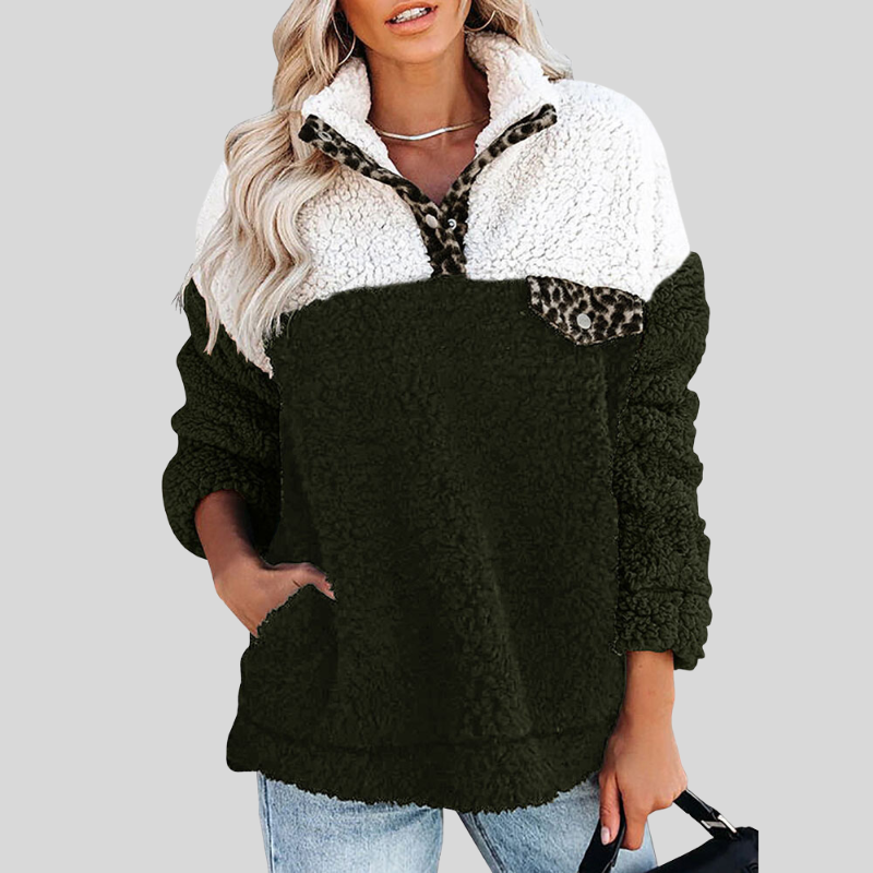 EB | Sherpa-Pullover Weiches  Viertel-Reißverschluss Stehkragen Lockere Passform