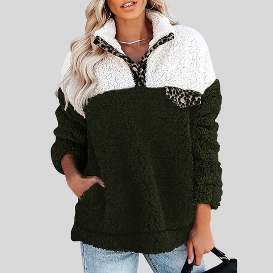 EB | Sherpa-Pullover Weiches  Viertel-Reißverschluss Stehkragen Lockere Passform