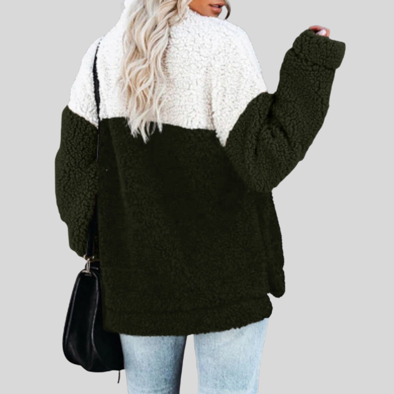 EB | Sherpa-Pullover Weiches  Viertel-Reißverschluss Stehkragen Lockere Passform