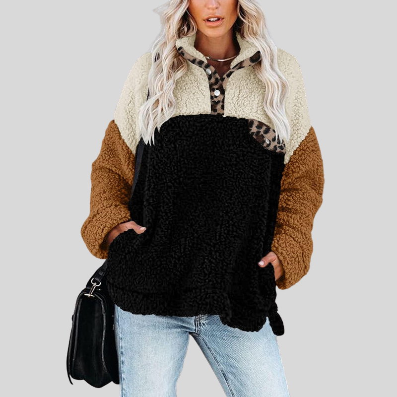 EB | Sherpa-Pullover Weiches  Viertel-Reißverschluss Stehkragen Lockere Passform