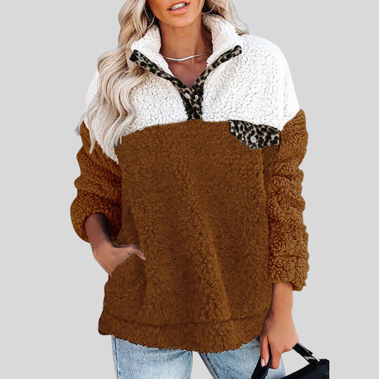 EB | Sherpa-Pullover Weiches  Viertel-Reißverschluss Stehkragen Lockere Passform