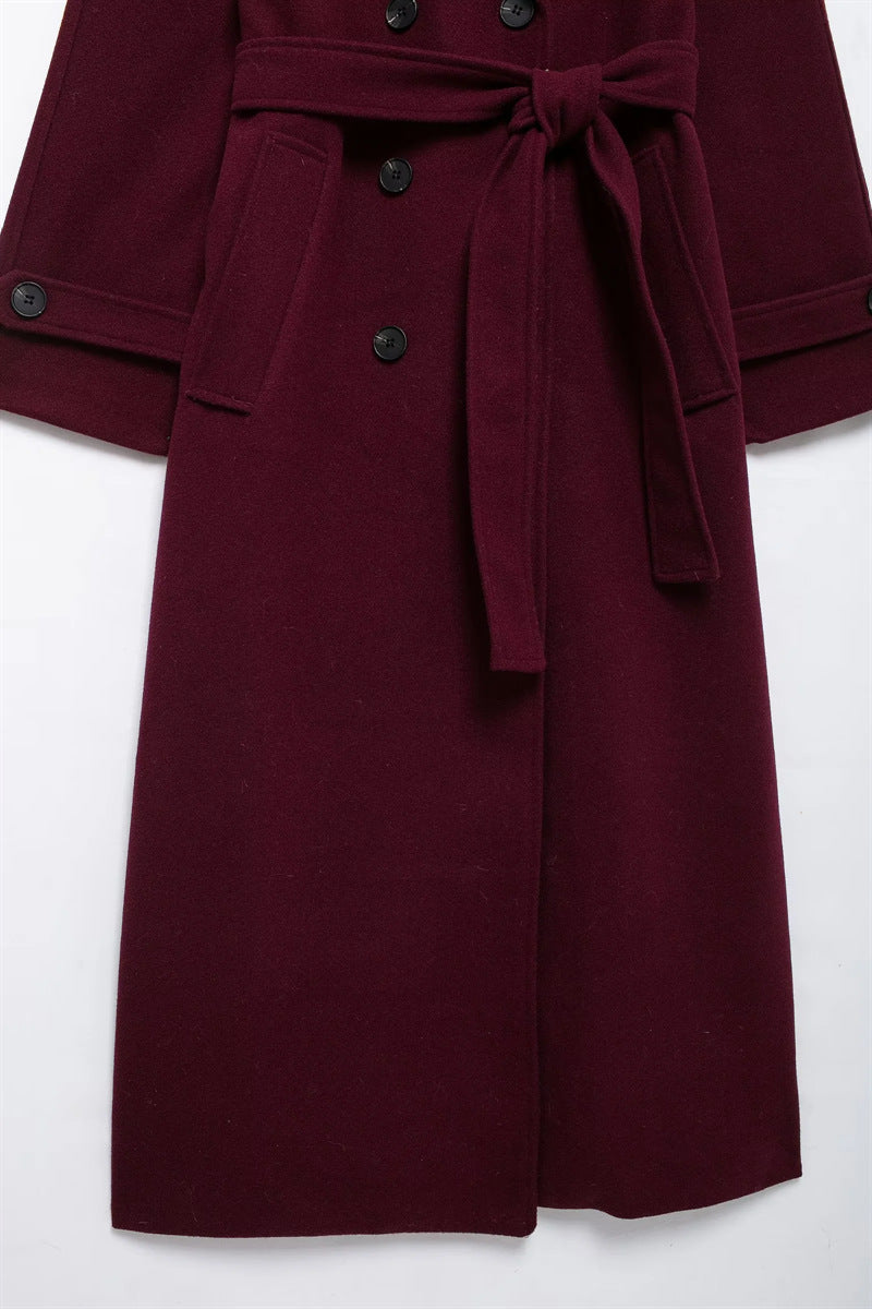 EB | Damen Lange Winterjacke mit Gürtel und Doppelter Knopfverschlus