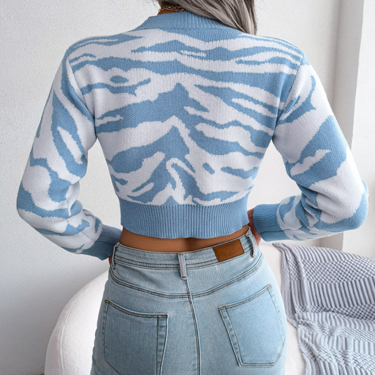 EB | Gekürzter Strickpullover mit Tierdruck Weich und Trendy Perfekt für Den Alltag