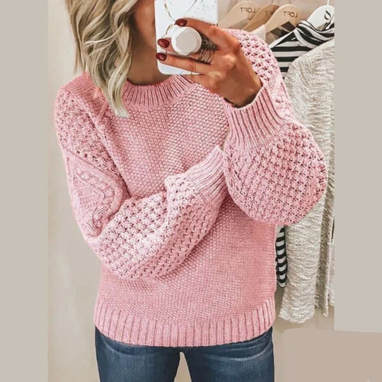 EB | Strickpullover Sanfter Strick Lockere Passform Ballonärmel und Rundhalsausschnitt