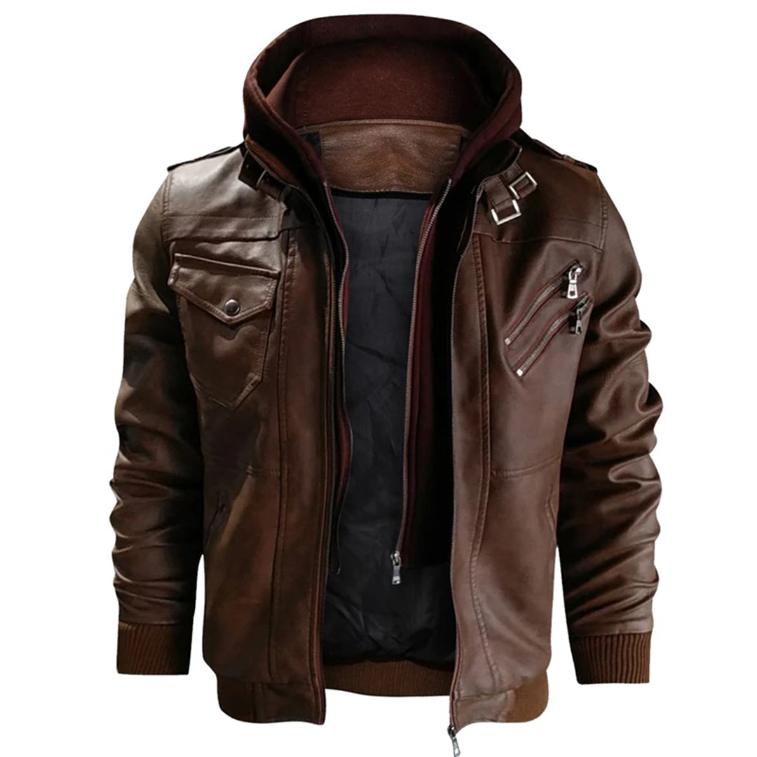 EB | Herren Lederjacke mit Kapuze