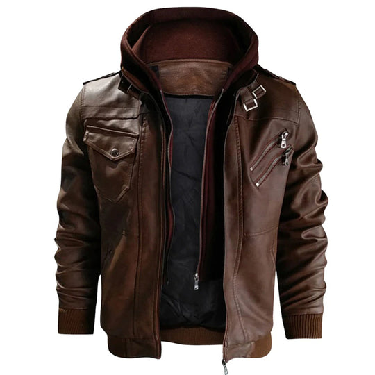 EB | Herren Lederjacke mit Kapuze