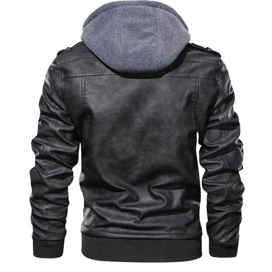 EB | Herren Lederjacke - Biker-Stil mit doppellagiger Kapuze