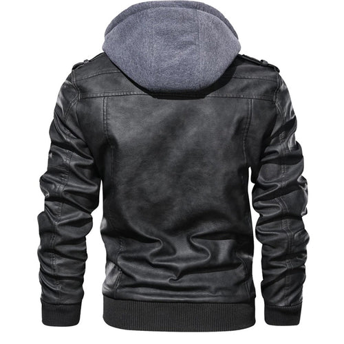 EB | Herren Lederjacke - Biker-Stil mit doppellagiger Kapuze