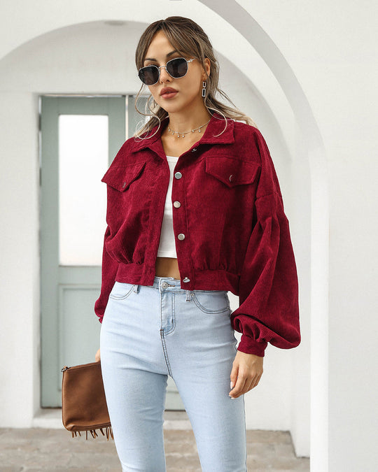 EB | Kurze Corduroy Jacke Baumwollmischung Trendy und Lässig