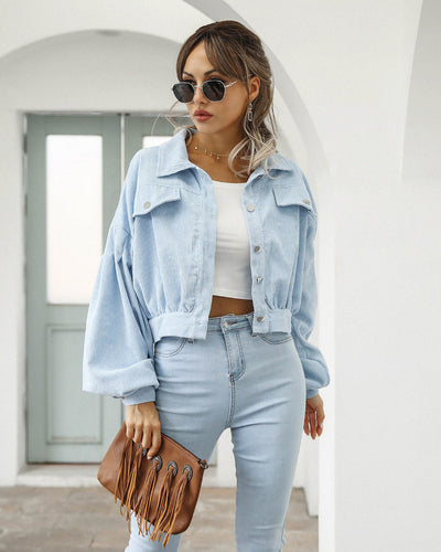 EB | Kurze Corduroy Jacke Baumwollmischung Trendy und Lässig