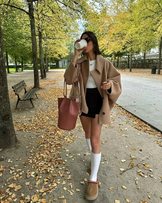 EB | Damen Übergangsjacke - Beige Oversized Mantel In Beige