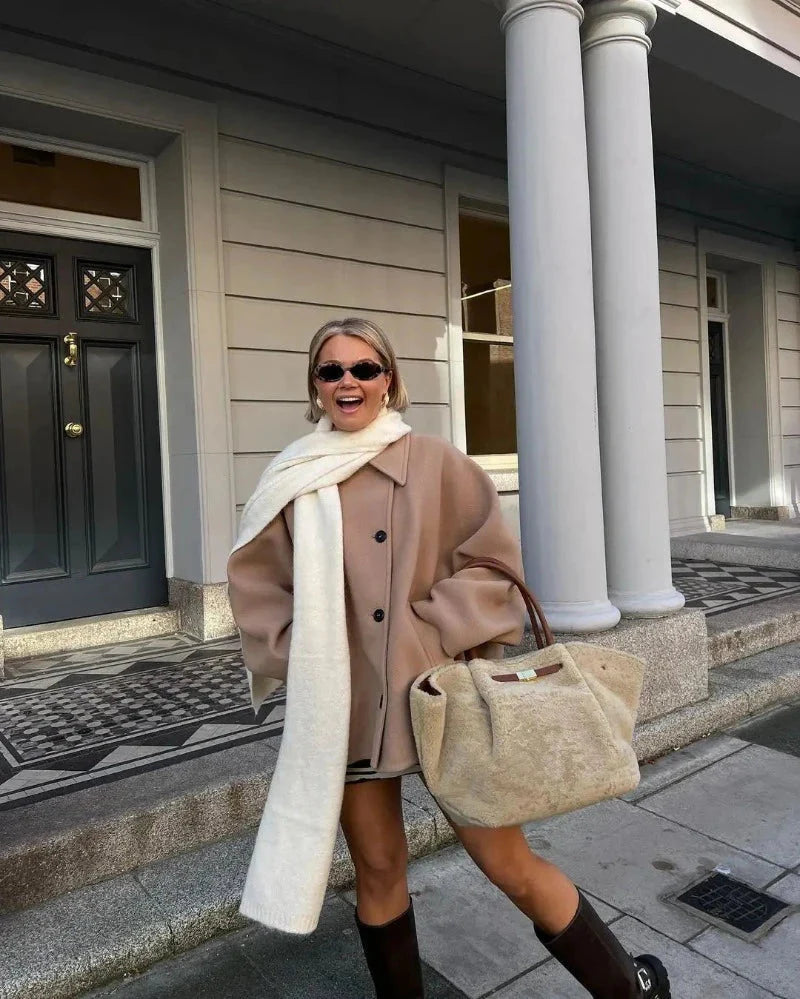 EB | Damen Übergangsjacke - Beige Oversized Mantel In Beige