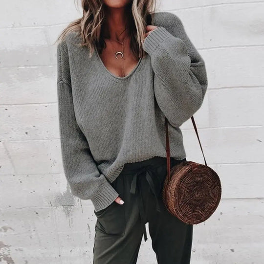 EB | V-ausschnitt Strickpullover Acryl Casual und Komfortabel