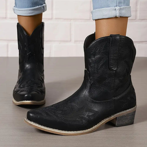 EB | Elegant Gestickte Western Stiefeletten